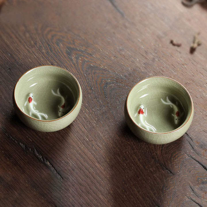 Taza de té de cerámica con forma de pez koi de colores y Buddha Stones - image 48