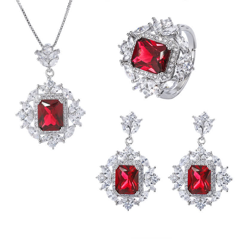 Buddha Stones Cristal Esmeralda Corindón Rojo Confianza Coraje Anillo Pendientes Collar Colgante