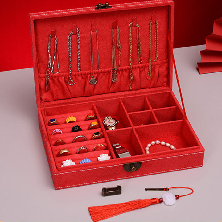 Caja organizadora de joyería de diseño Simple con Buddha Stones, caja de almacenamiento de joyería de franela de una sola capa con cerradura - image 26