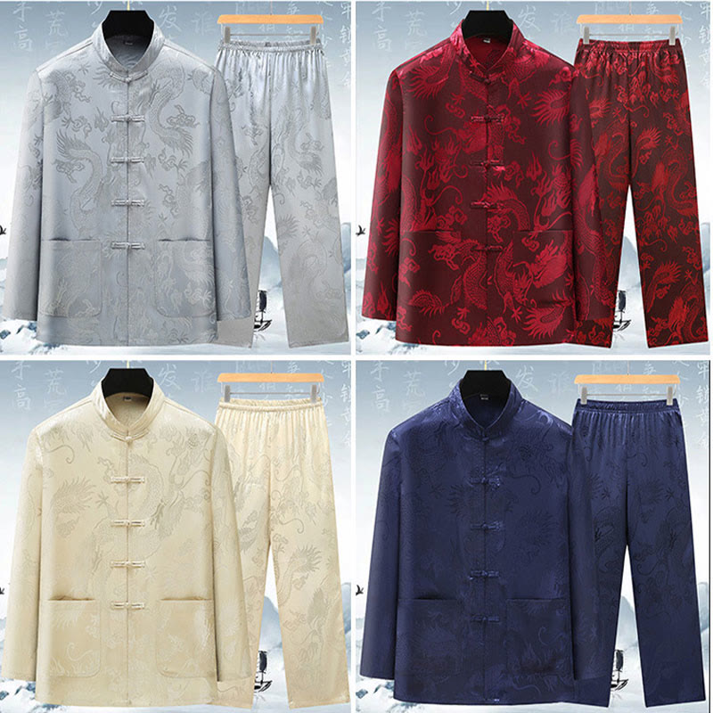 Traje Tang de Buddha Stones Hombres Hanfu Dragón Chino Ropa Tradicional Camisa de Kung Fu Uniforme Abrigo de Manga Larga Tops y Pantalones Ropa Conjunto para Hombres - image 18