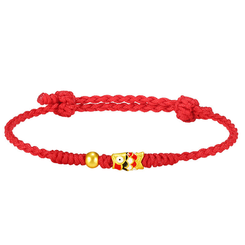 Pulsera de hilo trenzado hecha a mano con pez Koi de la suerte de oro 999 de Buddha Stones