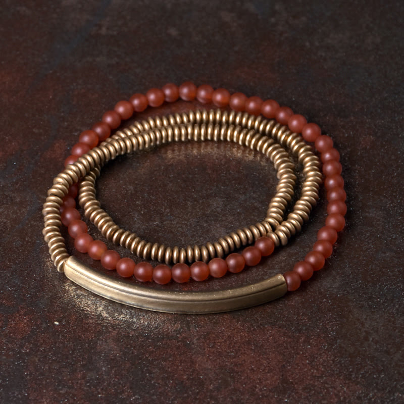 Pulsera tibetana de triple envoltura con protección de cobre y piedra de ágata
