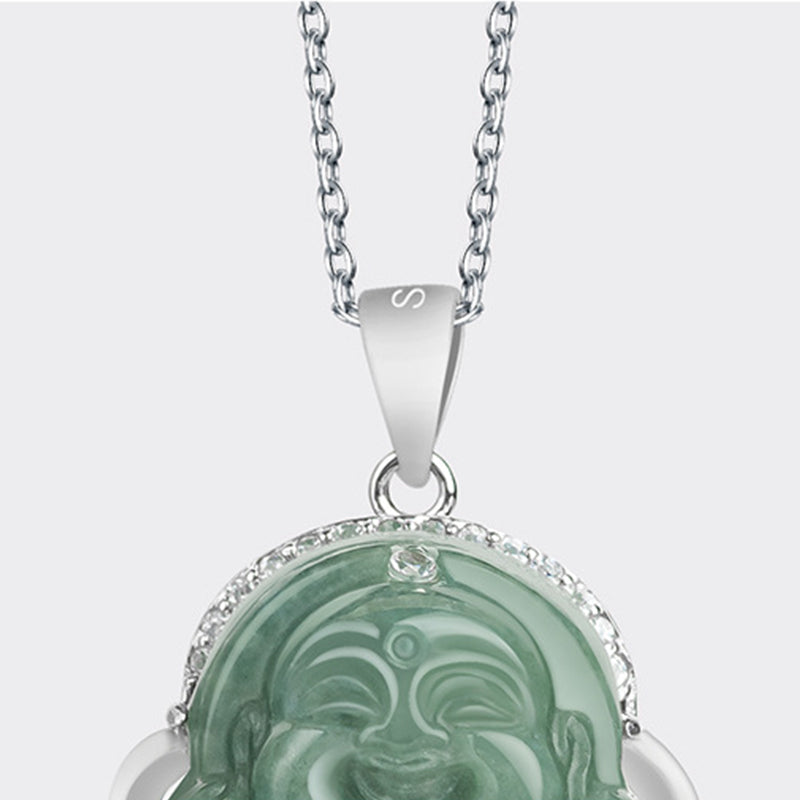 Collar con colgante de cadena de jade de Buda sonriente de plata de ley 925 con Buddha Stones - image 7