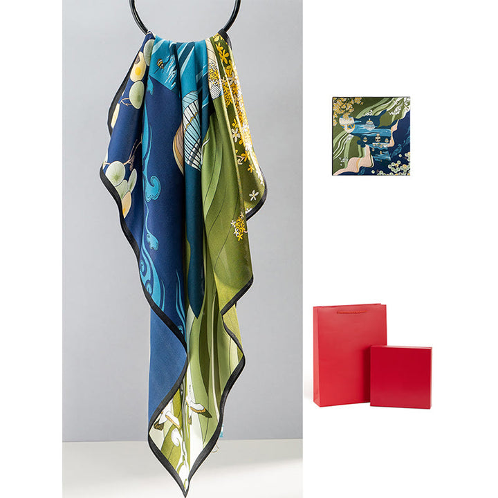 Bufanda de seda de morera 100% con pintura al óleo de jungla de Buddha Stones , bufanda de cuello de seda de doble cara de grado superior 6A - Globo aerostático - image 25