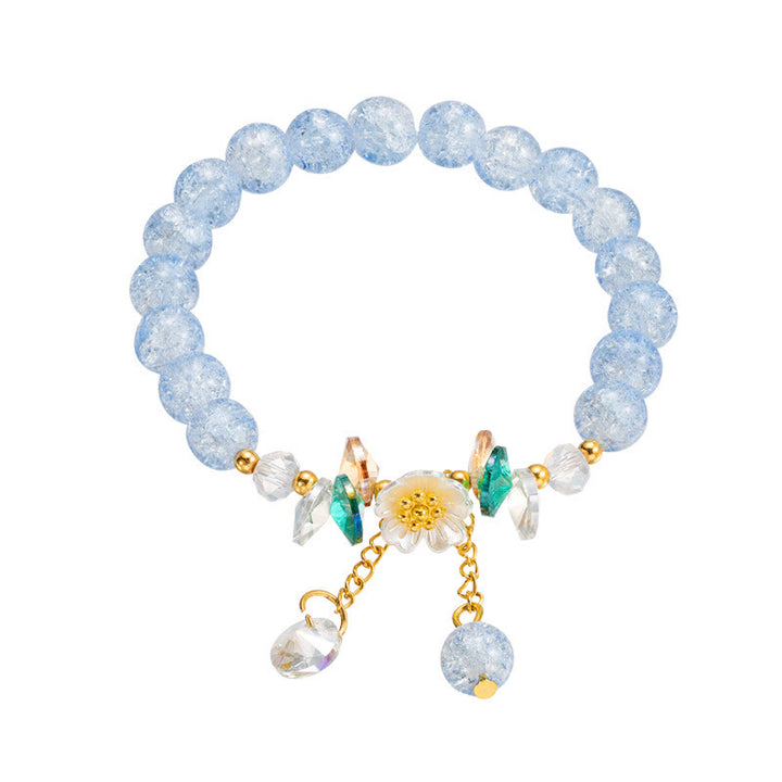 Pulsera de cuentas de cristal con dije de flor de diseño simple con Buddha Stones