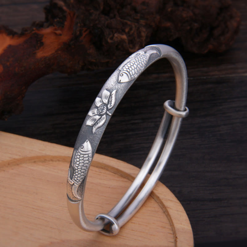 Pulsera de plata de ley 999 con Buddha Stones , pez Koi, loto, riqueza y suerte