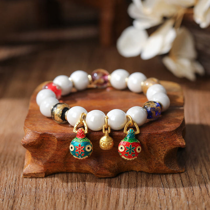 Pulsera de la suerte con cuentas de porcelana coloridas de cristal Liuli con Buddha Stones que tragan oro y bestia familiar