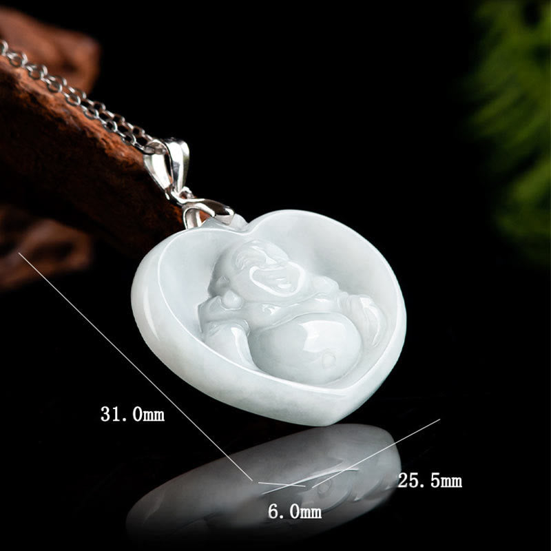Colgante de plata de ley 925 con Buddha Stones , diseño de Buda sonriente, jade blanco, bendición de la suerte - image 9