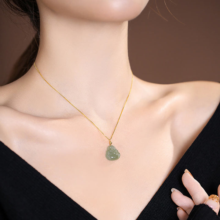 Collar con colgante de mariposa de Buda sonriente de la suerte, Jade cian Natural de Plata de Ley 925 - image 3