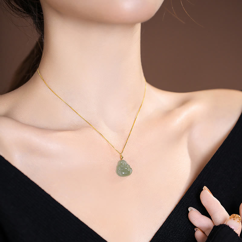 Collar con colgante de mariposa de Buda sonriente de la suerte, Jade cian Natural de Plata de Ley 925 - image 2