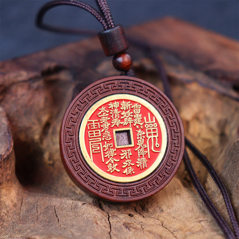 Buddha Stones, relámpago, madera de azufaifo, Yin Yang, Bagua, fantasmas de montaña, colgante de collar de protección para gastar dinero