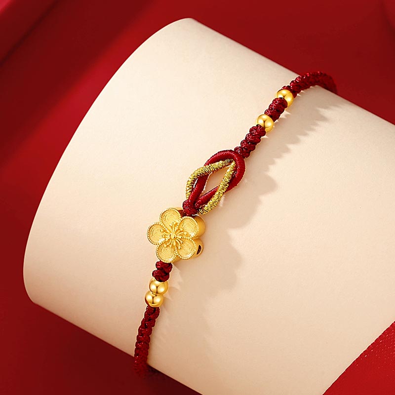 Pulsera de la suerte de calcedonia Sakura con flores de cerezo de plata de ley 925 hecha a mano con Buddha Stones