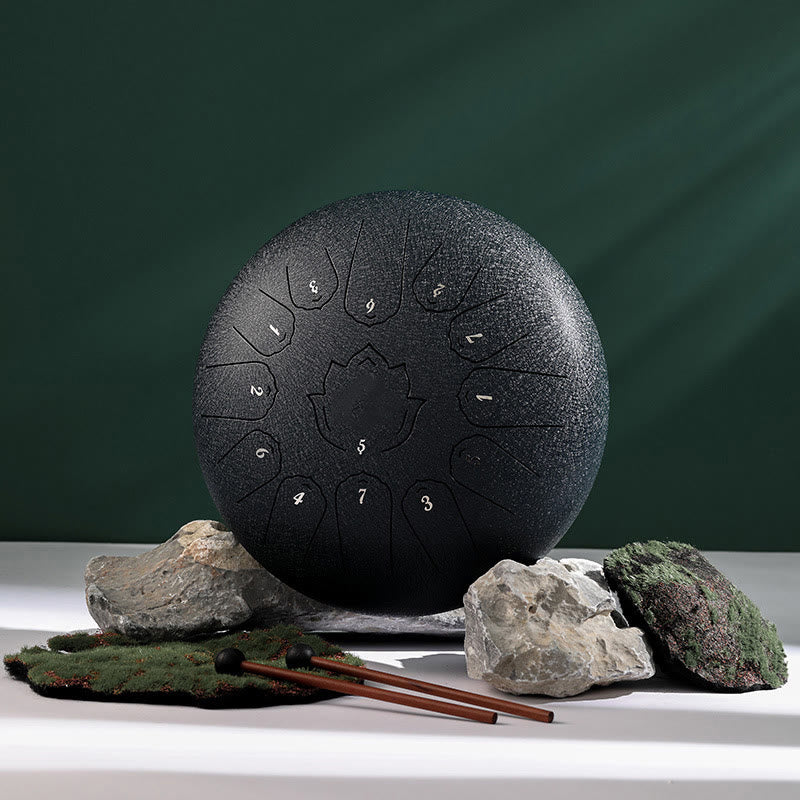 Buddha Stones, tambor de lengua de acero, sonido curativo, atención plena, patrón de loto, Kit de tambor de Yoga, 13 notas, instrumento de percusión de 12 pulgadas