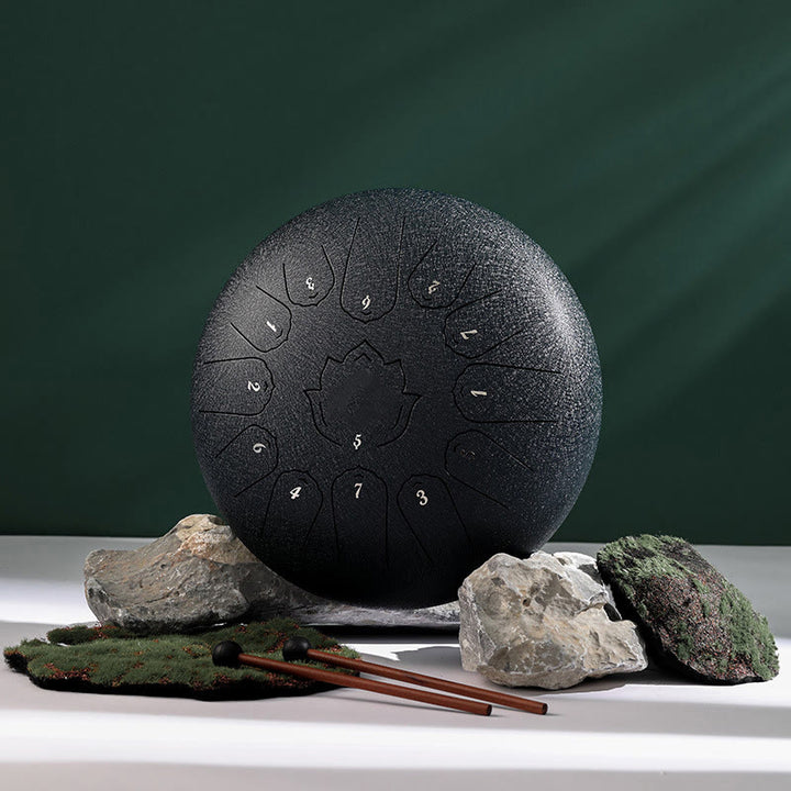 Buddha Stones, tambor de lengua de acero, sonido curativo, atención plena, patrón de loto, Kit de tambor de Yoga, 13 notas, instrumento de percusión de 12 pulgadas