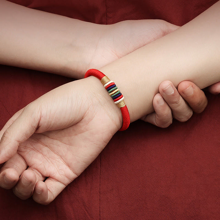 Pulsera de cuerda trenzada de la suerte de cinco elementos con nudo King Kong colorido hecho a mano tibetano con Buddha Stones