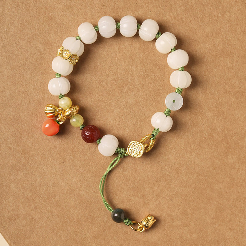 Pulsera de armonía de paz con cuentas de calabaza de loto y semillas de Bodhi naturales de Buddha Stones