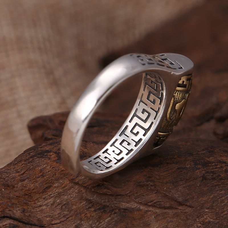 Anillo giratorio de pureza con diseño tallado de Om Mani Padme Hum del Tíbet con Buddha Stones