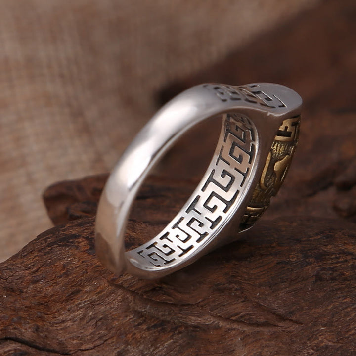 Anillo giratorio de pureza con diseño tallado de Om Mani Padme Hum del Tíbet con Buddha Stones
