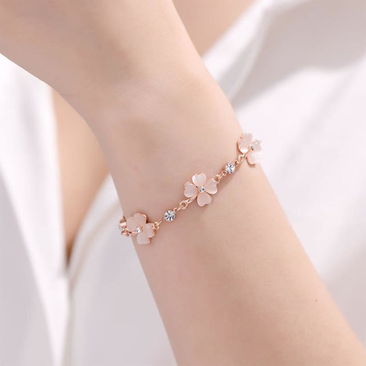 Pulsera de cadena de amor con trébol de cuatro hojas y cristal rosa con Buddha Stones