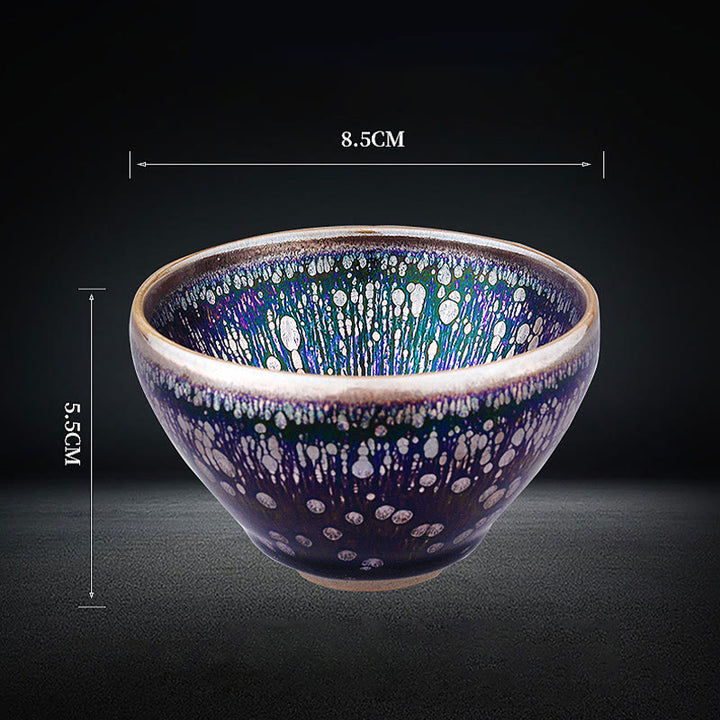Taza de té de cerámica esmaltada púrpura Jianzhan chino hecha a mano con Buddha Stones , taza de té de cerámica Tenmoku Kung Fu