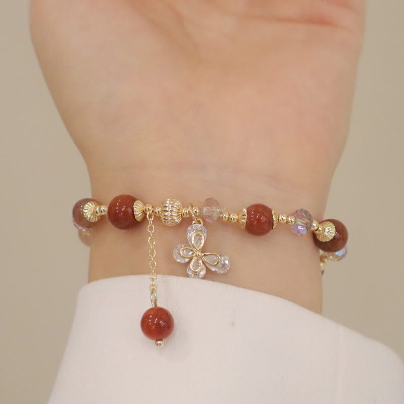 Pulsera con dije de mariposa de Cuarzo rutilado, cristal de arco iris, Fu Lu Shou Natural, Buddha Stones