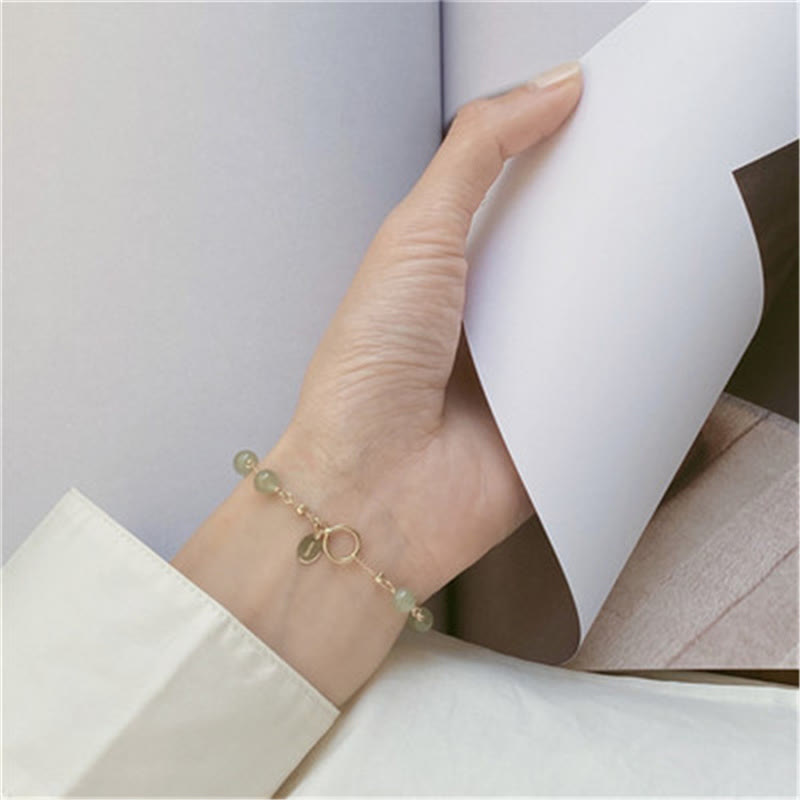 Pulsera de cadena de prosperidad con cuentas de jade hetiano chapada en oro de 14 k