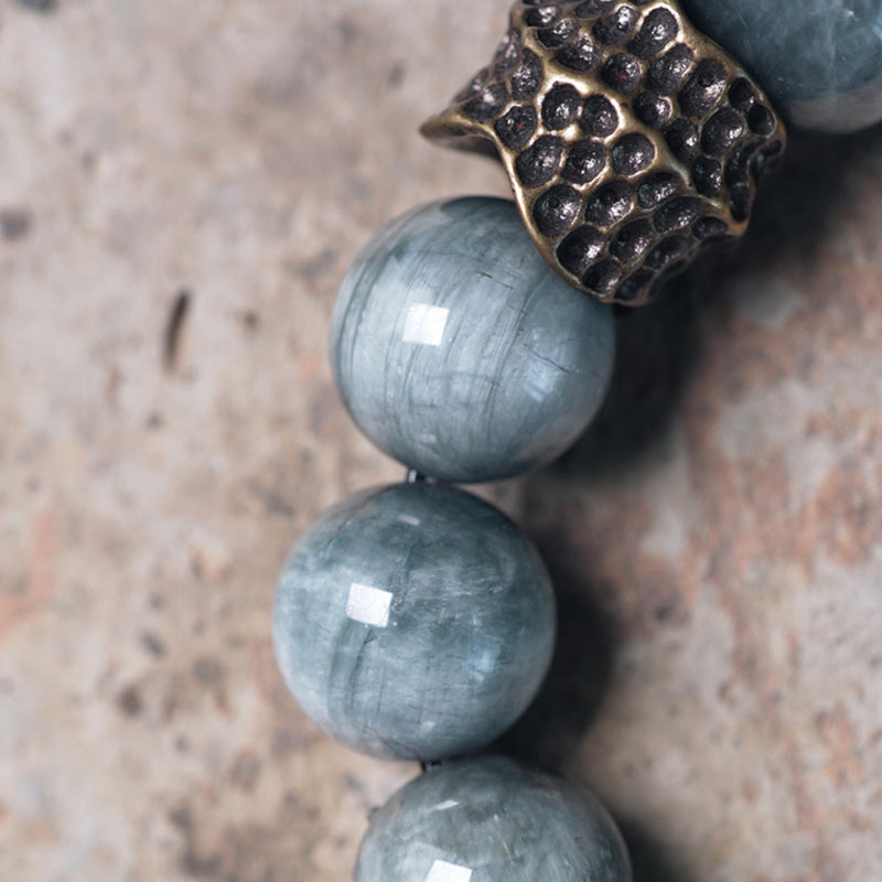 Pulsera de pareja de confianza con Buddha Stones, piedra ojo de águila, madera de ébano, cobre
