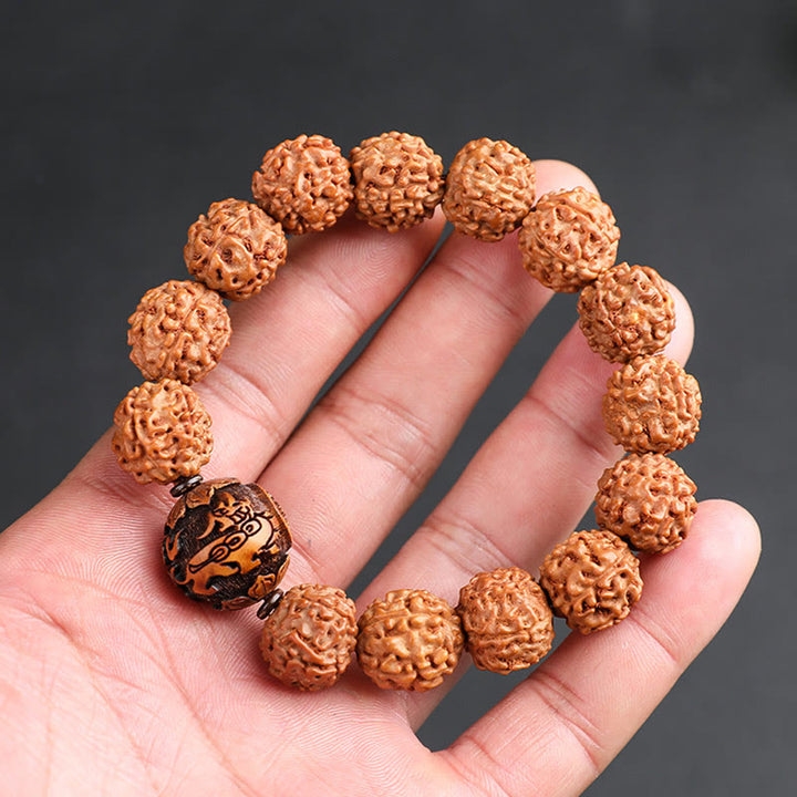 Pulsera de la suerte de la riqueza de la moneda de cobre de PiXiu de la semilla de Bodhi de Rudraksha del Tíbet con Buddha Stones