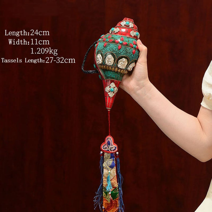 Tibetano hecho a mano Shankha Om Mani Padme Hum Buda Avalokitesvara turquesa Concha decoración positiva