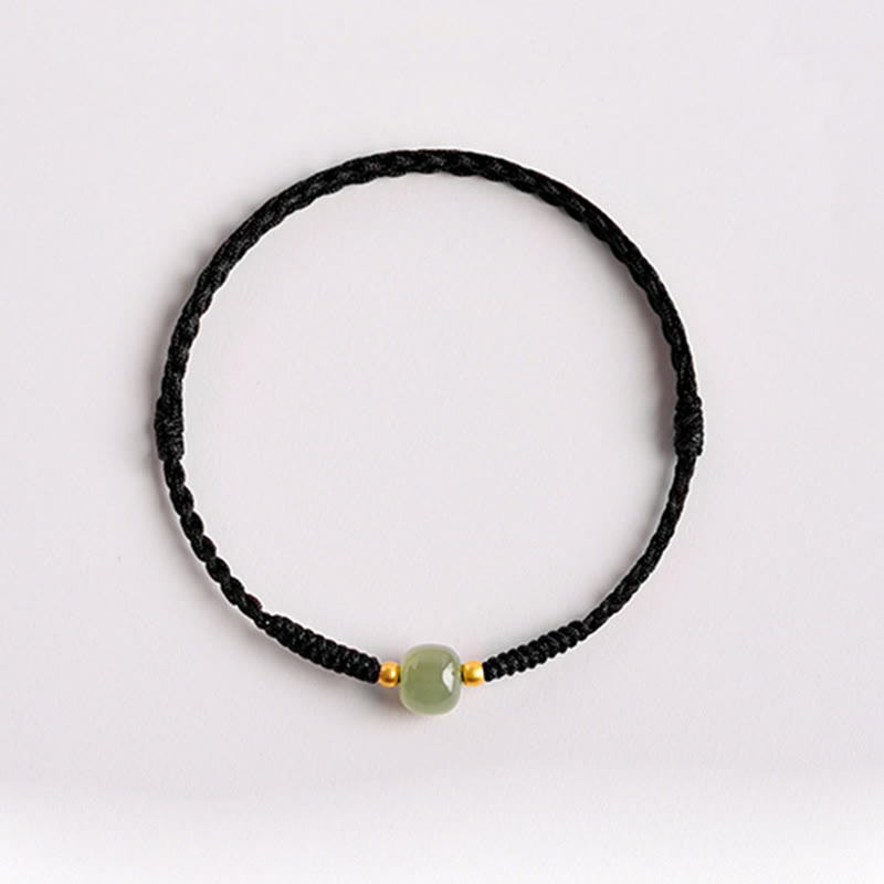 Pulsera trenzada de prosperidad con cuentas de la suerte de jade hecha a mano con Buddha Stones