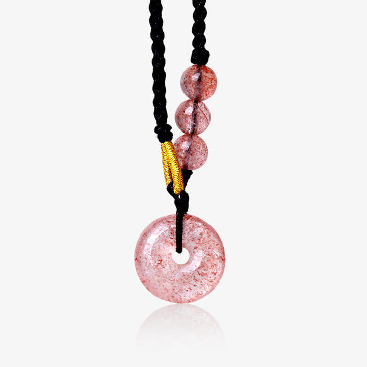 Colgante de collar curativo con hebilla de paz, calcedonia, cuarzo fresa, Buddha Stones