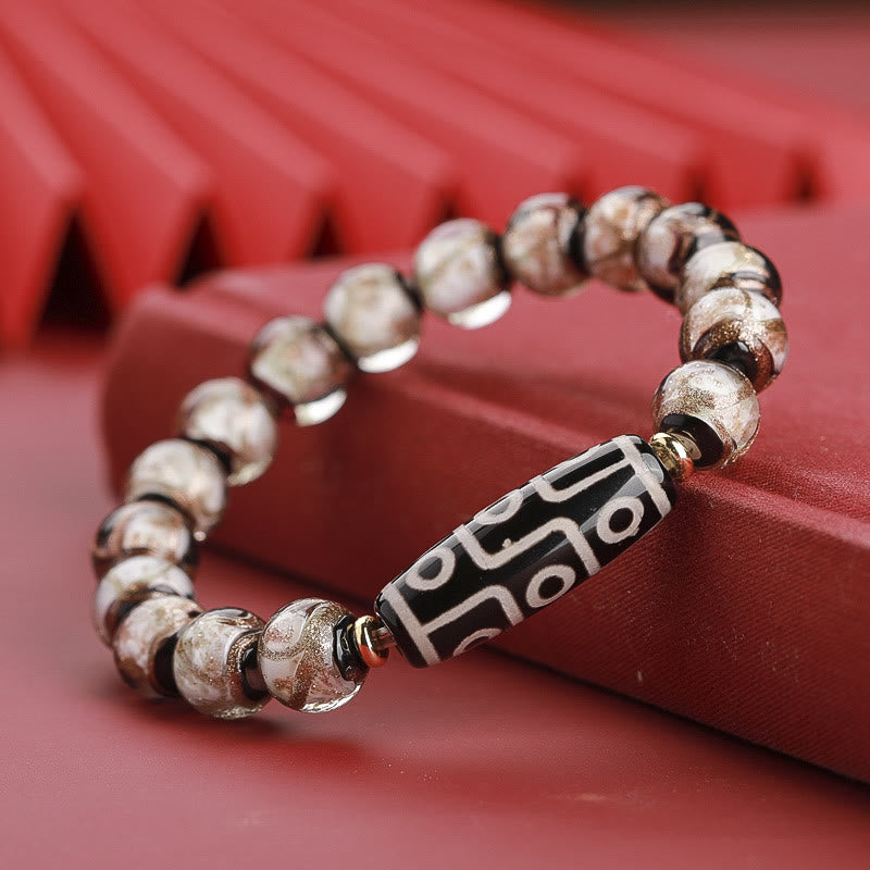 Buddha Stones tibetanas Dzi de nueve ojos, cuentas Dzi de tres ojos, cuentas de vidrio Liuli, pulsera de riqueza