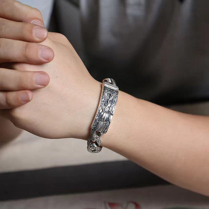 Pulsera de protección grabada con patrón de escala de dragón retro de Buddha Stones