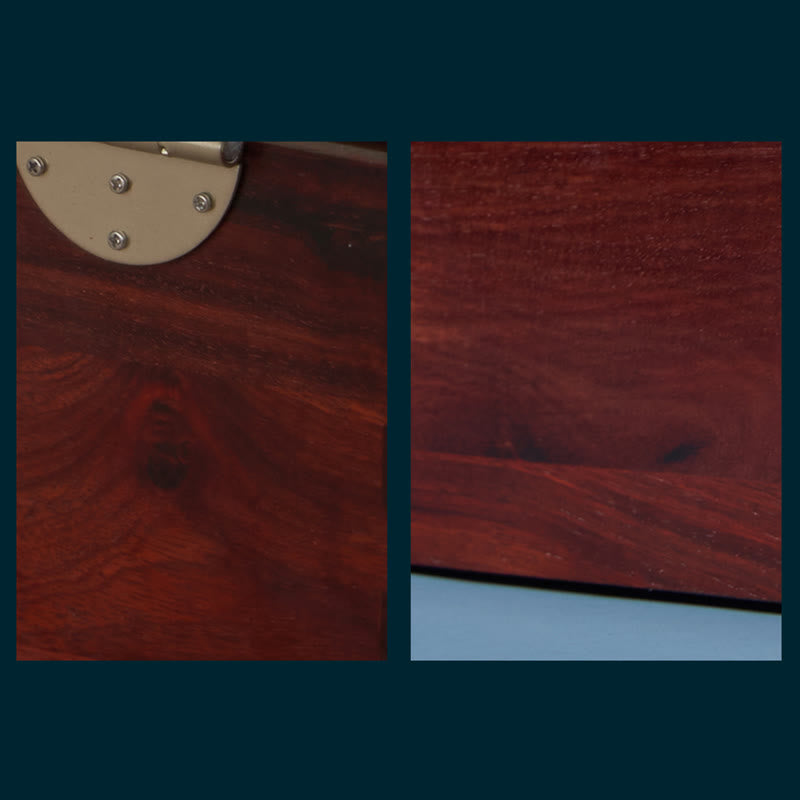 Caja de almacenamiento de joyería de palisandro hecha a mano antigua, caja organizadora de regalo de madera con flores de doble capa grande con cerradura