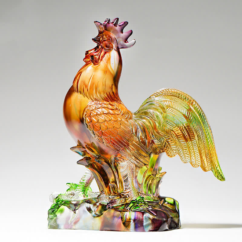 Pieza de arte de gallo de cristal Liuli hecha a mano para decoración del hogar - image 0
