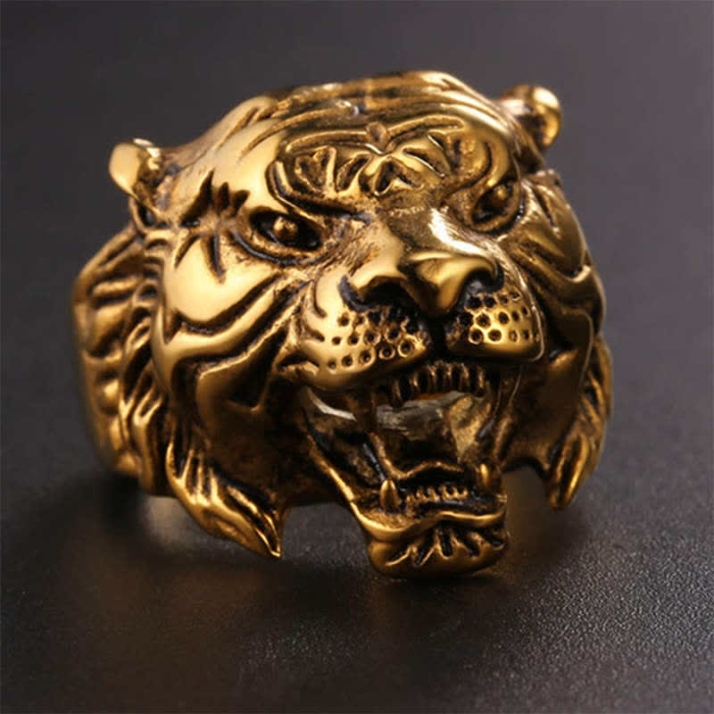 Anillo de motociclista Punk Rock con equilibrio de acero titanio y cabeza de tigre Animal para hombre