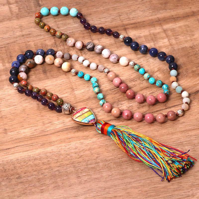 Collar de equilibrio de jaspe cebra, lazurita, turquesa tibetana