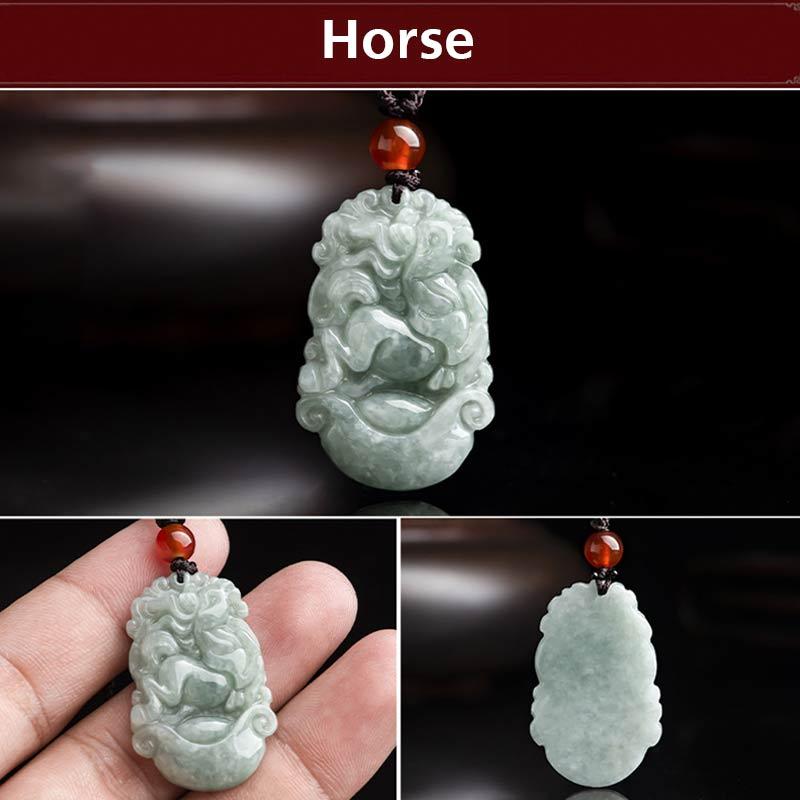 Collar con colgante de éxito del zodiaco chino con Buddha Stones de jade natural 12 - Caballo - image 32