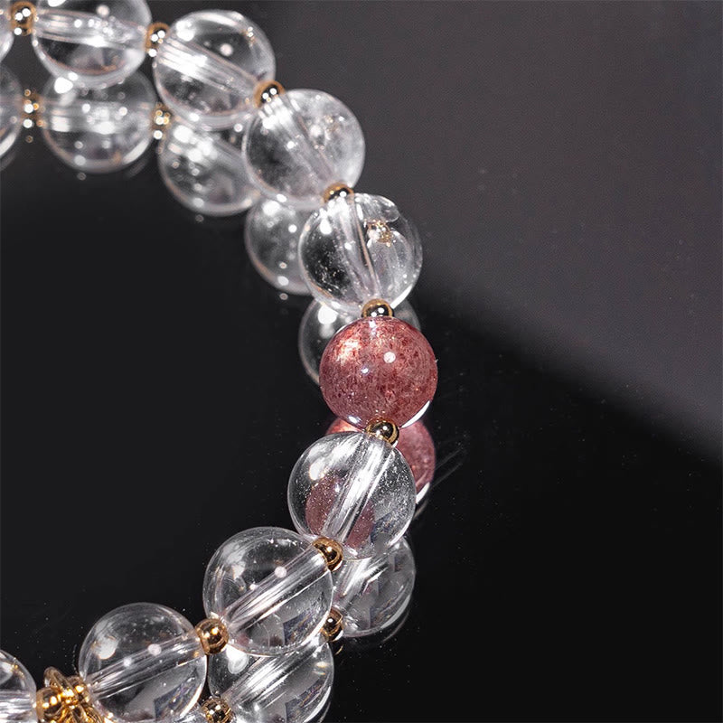 Pulsera con dijes de fortuna, Buddha Stones, cristal blanco, cuarzo fresa, curación, atracción