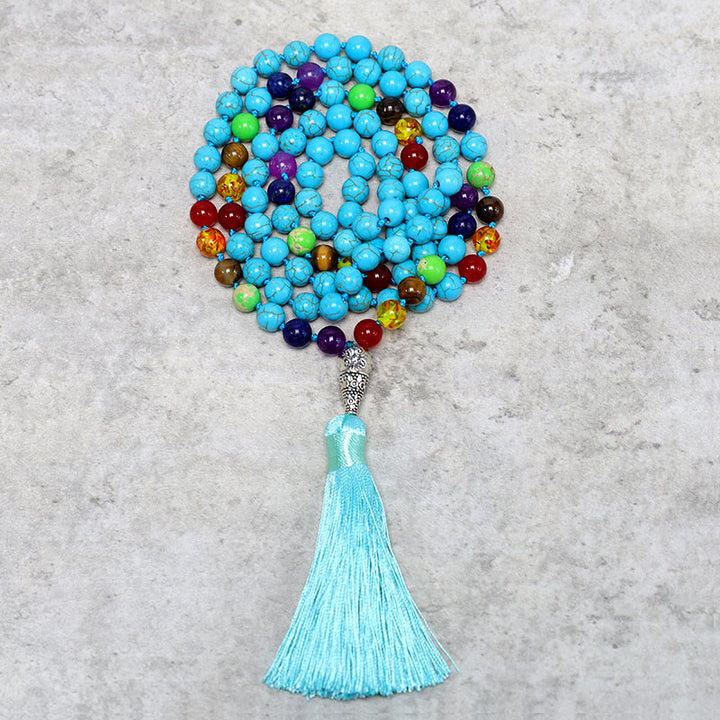 108 cuentas de turquesa Mala, collar de cuentas de oración para meditación y yoga