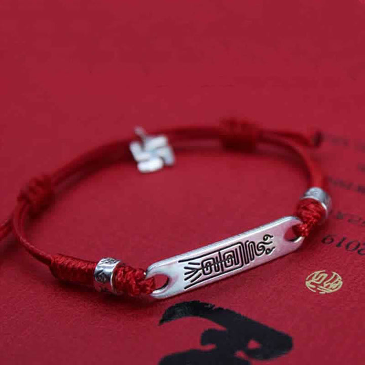 Pulsera trenzada de la fuerza de la suerte con hilo rojo de plata de ley 925 con Buddha Stones