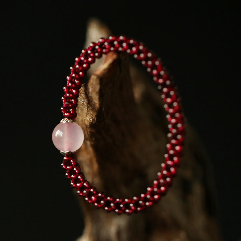 Pulsera de protección de cuentas de amazonita de ágata roja de cristal rosa granate natural con Buddha Stones