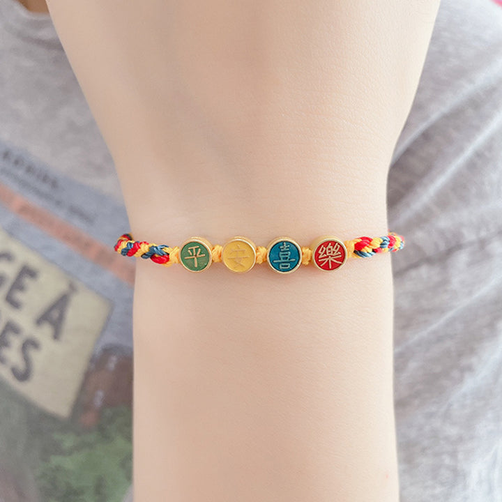Pulsera de hilo trenzado de protección de paz y alegría con hilo de Color Dunhuang hecho a mano con Buddha Stones