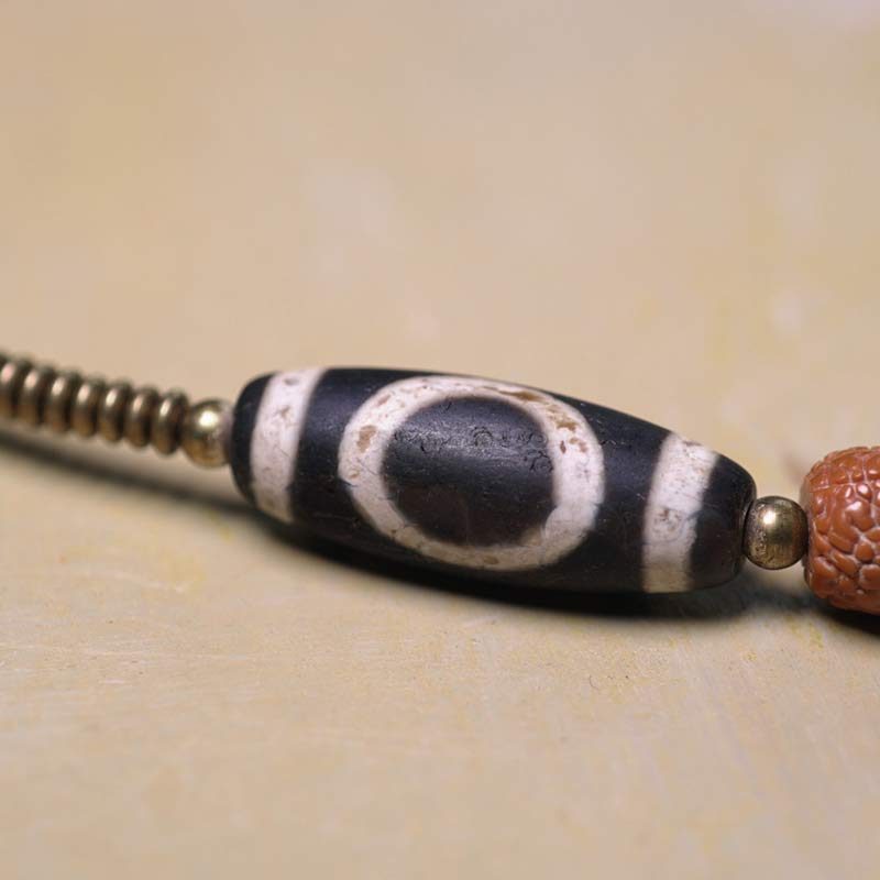 108 cuentas de Mala Rudraksha, semilla Bodhi, cuentas Dzi, pulsera de borlas de suerte auspiciosa
