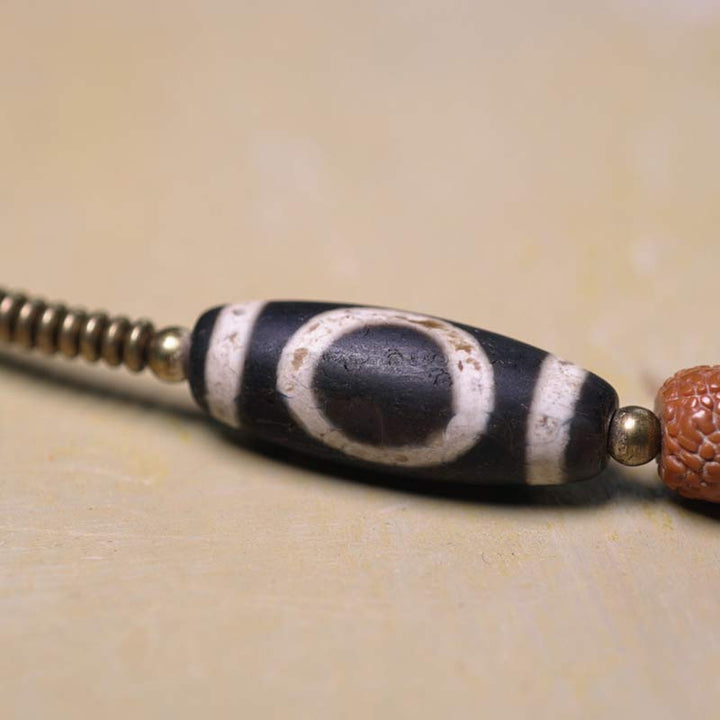 108 cuentas de Mala Rudraksha, semilla Bodhi, cuentas Dzi, pulsera de borlas de suerte auspiciosa