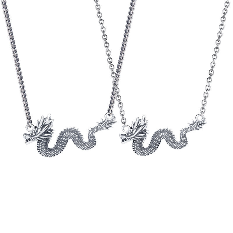 Colgante de cadena de protección de dragón auspicioso del Año del Dragón de Plata de Ley 925 con Buddha Stones