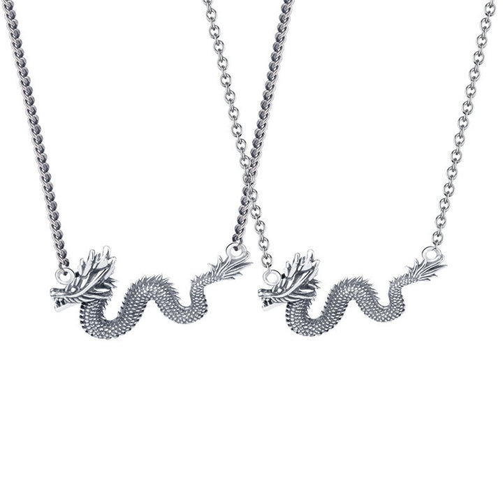 Colgante de cadena de protección de dragón auspicioso del Año del Dragón de Plata de Ley 925 con Buddha Stones