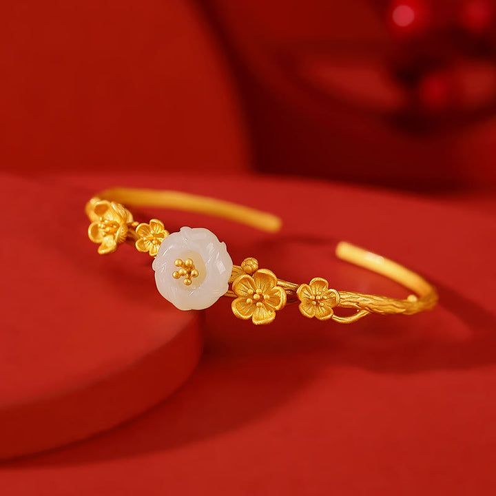 Buddha Stones, Plata de Ley 925 chapada en oro, Jade hetiano, flor de ciruelo, collar de la suerte, colgante, pulsera, anillo