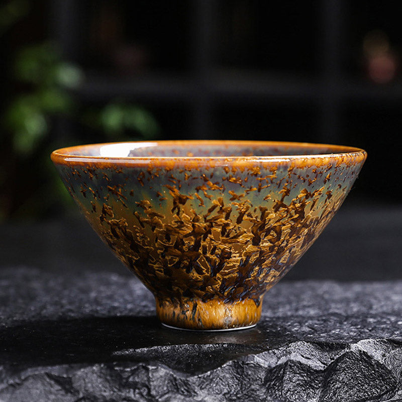 Taza de té de cerámica marrón colorida con Buddha Stones, tazón de té de Kung Fu