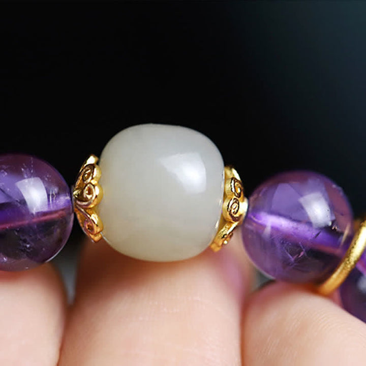 Pulsera con dijes curativos de jade hetiano de cristal de amatista natural con Buddha Stones